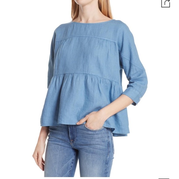 ✨FRAME DENIM✨💕 LINEN PEPLUM TOP IN BLUE HEAVEN💕 - Picture 4 of 9